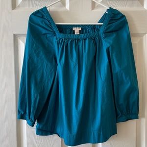 J Crew square neck, 3/4 sleeve, XS teal top